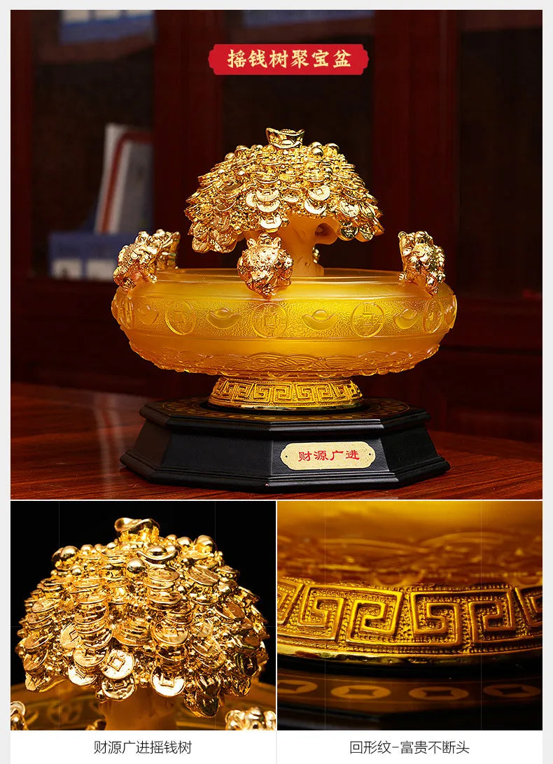 SHOP HOME hall Lobby Reception Mascot Inviting money GOOD LUCK GOLD crystal Wealth Money Pachira tree FENG SHUI JU BAO PEN