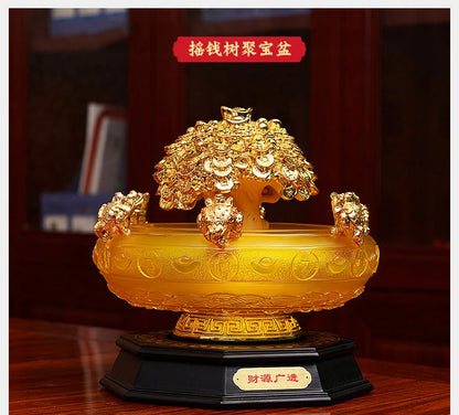SHOP HOME hall Lobby Reception Mascot Inviting money GOOD LUCK GOLD crystal Wealth Money Pachira tree FENG SHUI JU BAO PEN