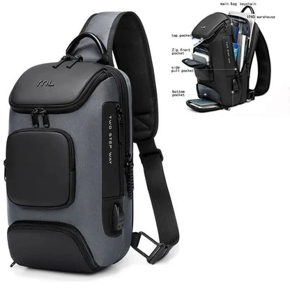 SUUTOOP Men Multifunction Anti-theft USB Shoulder Travel Messenger Crossbody Sling Chest Bag Pack For Male Women Female