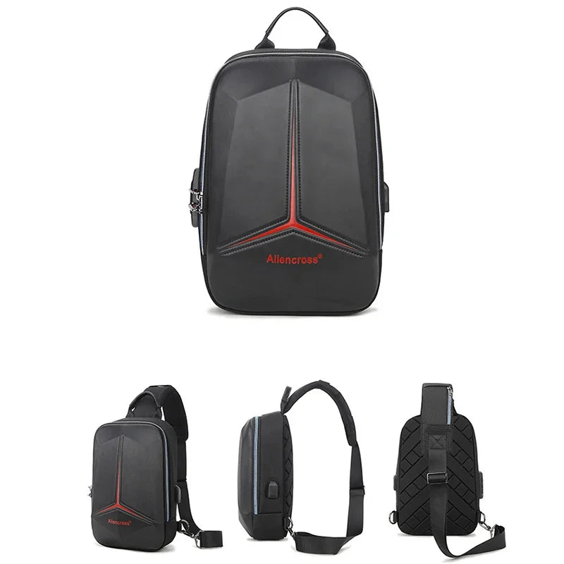 SUUTOOP Men Multifunction PVC Anti-theft Shoulder USB Crossbody Travel Sling Messenger Pack Chest Bag for Male