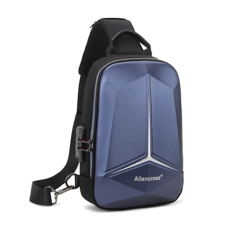 SUUTOOP Men Multifunction PVC Anti-theft Shoulder USB Crossbody Travel Sling Messenger Pack Chest Bag for Male