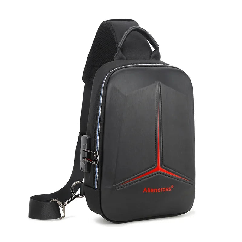 SUUTOOP Men Multifunction PVC Anti-theft Shoulder USB Crossbody Travel Sling Messenger Pack Chest Bag for Male