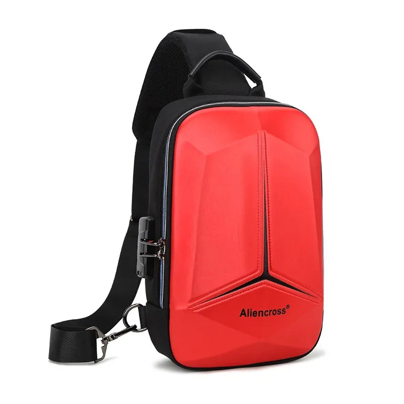 SUUTOOP Men Multifunction PVC Anti-theft Shoulder USB Crossbody Travel Sling Messenger Pack Chest Bag for Male
