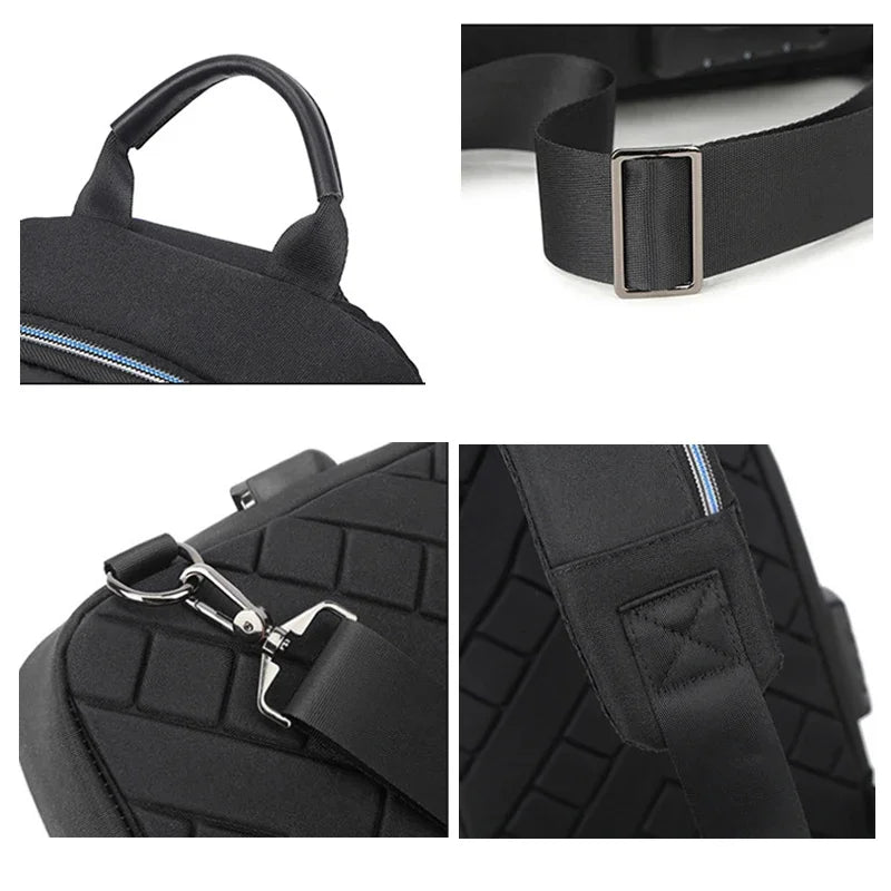 SUUTOOP Men Multifunction PVC Anti-theft Shoulder USB Crossbody Travel Sling Messenger Pack Chest Bag for Male