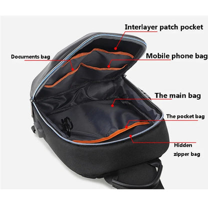 SUUTOOP Men Multifunction PVC Anti-theft Shoulder USB Crossbody Travel Sling Messenger Pack Chest Bag for Male