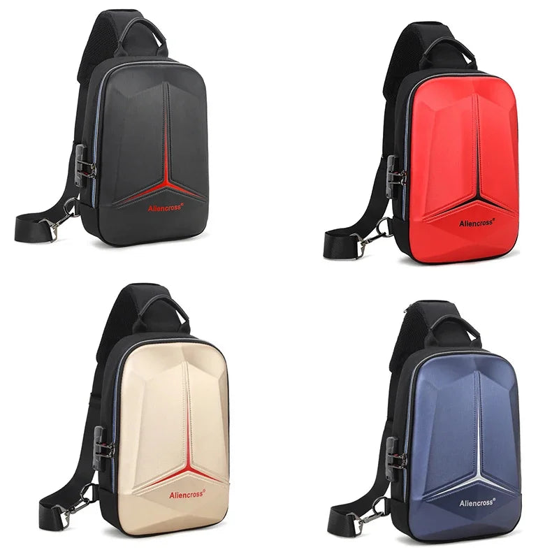 SUUTOOP Men Multifunction PVC Anti-theft Shoulder USB Crossbody Travel Sling Messenger Pack Chest Bag for Male