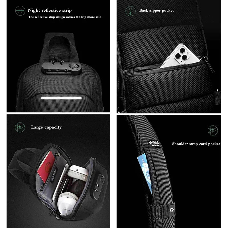 SUUTOOP Men Oxford Anti-theft Lock USB Multifunction Shoulder Fashion Crossbody Travel Messenger Pack Chest Bag for Male