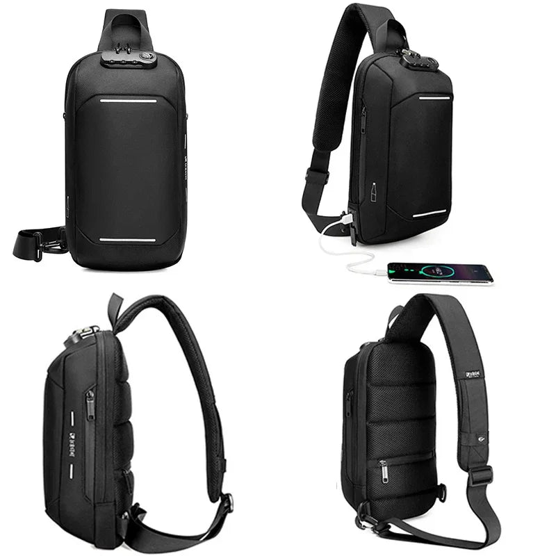SUUTOOP Men Oxford Anti-theft Lock USB Multifunction Shoulder Fashion Crossbody Travel Messenger Pack Chest Bag for Male