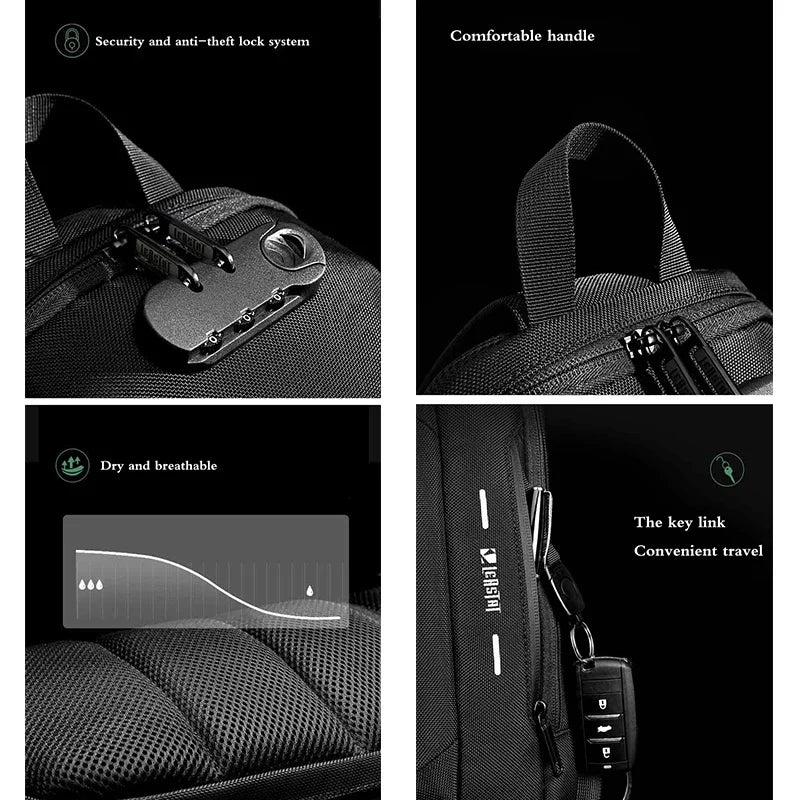 SUUTOOP Men Oxford Anti-theft Lock USB Multifunction Shoulder Fashion Crossbody Travel Messenger Pack Chest Bag for Male