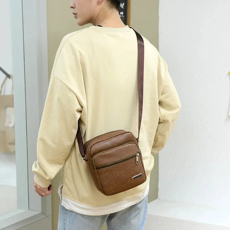 SUUTOOP Men's Fashion PU Shoulder Bags Anti-theft Waterproof Crossbody Handbag Leather Messenger Sling Bag Pack For Male