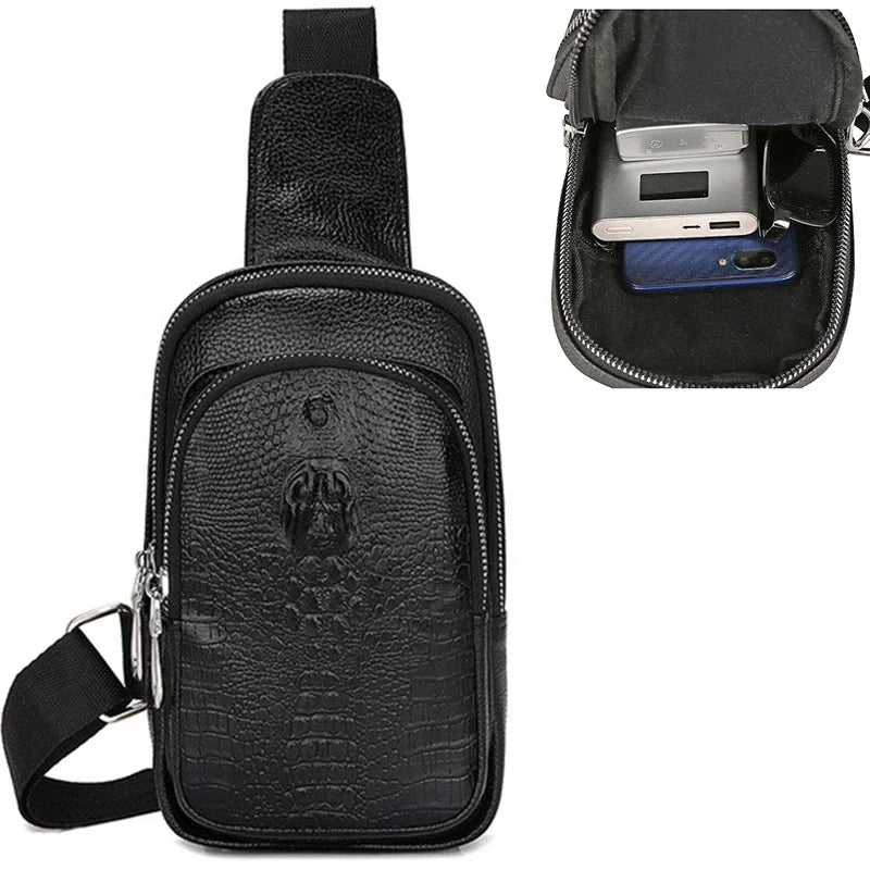 SUUTOOP Men's PU Leather Shoulder Fashion Business Waterproof Crossbody Travel Sling Messenger Pack Chest Bag For Male