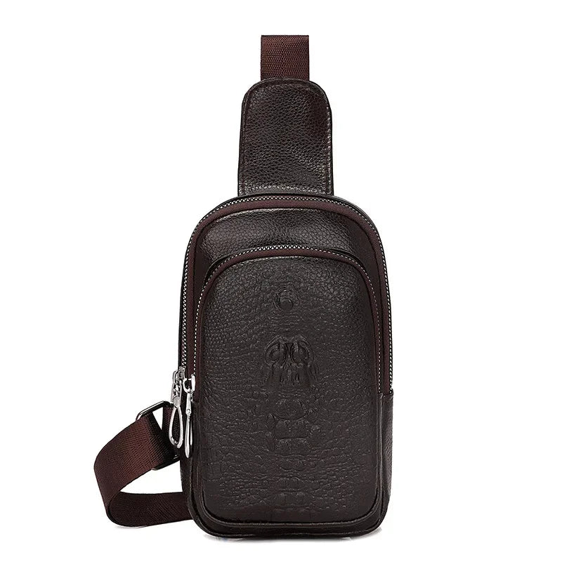 SUUTOOP Men's PU Leather Shoulder Fashion Business Waterproof Crossbody Travel Sling Messenger Pack Chest Bag For Male