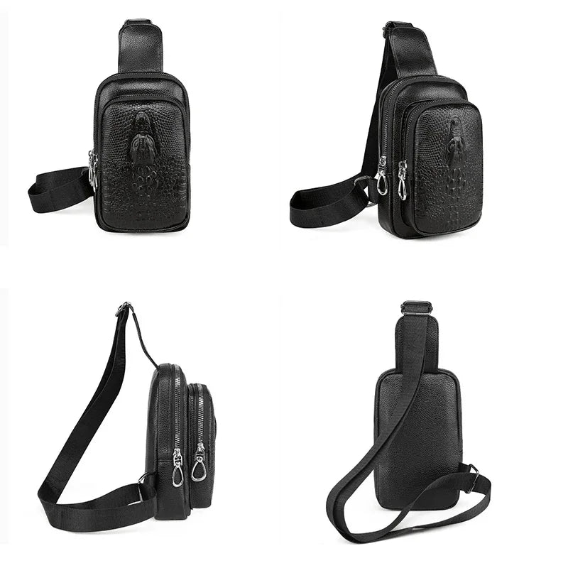 SUUTOOP Men's PU Leather Shoulder Fashion Business Waterproof Crossbody Travel Sling Messenger Pack Chest Bag For Male