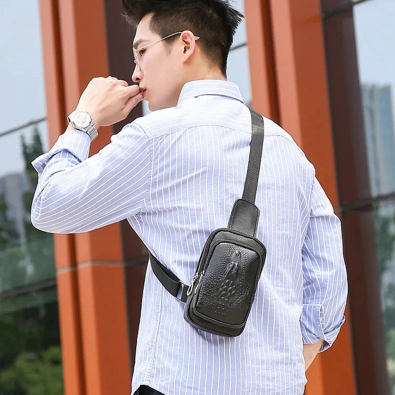 SUUTOOP Men's PU Leather Shoulder Fashion Business Waterproof Crossbody Travel Sling Messenger Pack Chest Bag For Male