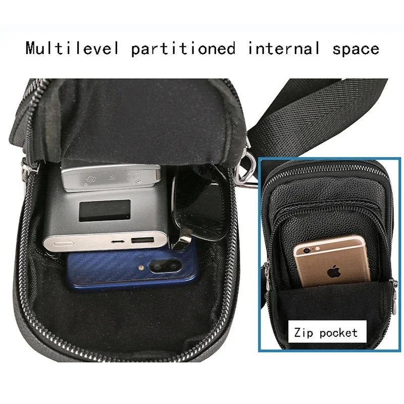 SUUTOOP Men's PU Leather Shoulder Fashion Business Waterproof Crossbody Travel Sling Messenger Pack Chest Bag For Male