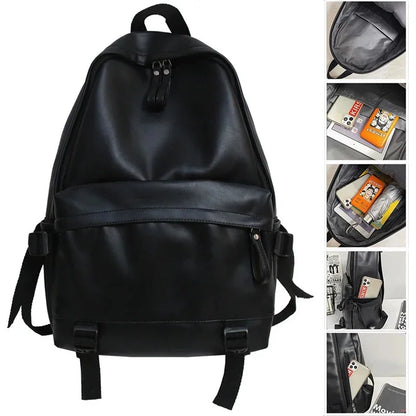 SUUTOOP Men's PU Leather Soft Schoolbag Fashion Waterproof Backpack Travel Rucksack School Bag Pack for Male Women