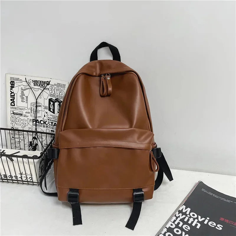 SUUTOOP Men's PU Leather Soft Schoolbag Fashion Waterproof Backpack Travel Rucksack School Bag Pack for Male Women