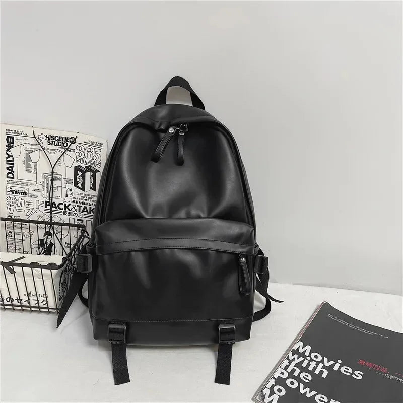 SUUTOOP Men's PU Leather Soft Schoolbag Fashion Waterproof Backpack Travel Rucksack School Bag Pack for Male Women