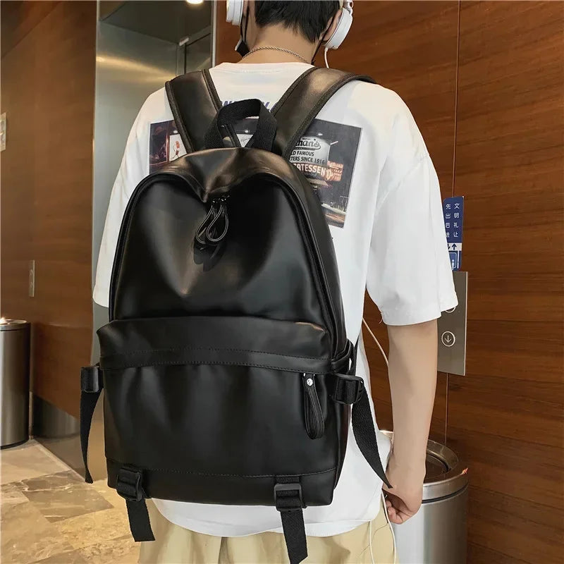 SUUTOOP Men's PU Leather Soft Schoolbag Fashion Waterproof Backpack Travel Rucksack School Bag Pack for Male Women