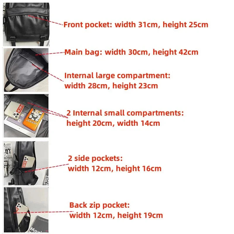 SUUTOOP Men's PU Leather Soft Schoolbag Fashion Waterproof Backpack Travel Rucksack School Bag Pack for Male Women