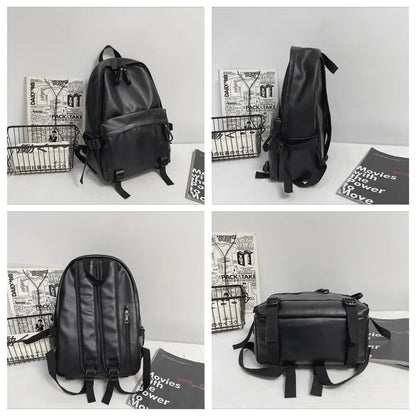 SUUTOOP Men's PU Leather Soft Schoolbag Fashion Waterproof Backpack Travel Rucksack School Bag Pack for Male Women
