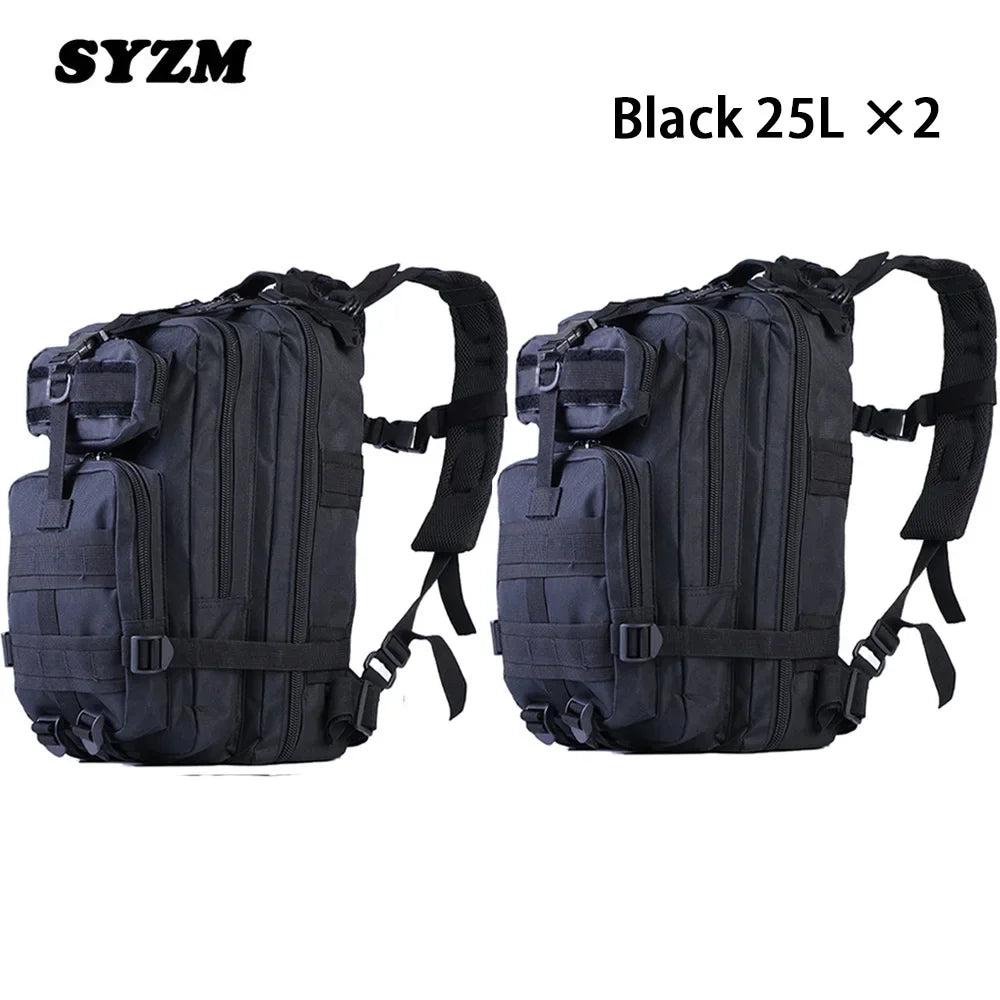 SYZM 25L Army Tactical Backpack Nylon 3P Softback Outdoor Waterproof Rucksack Hiking Camping Hunting Bags - 2 PCS