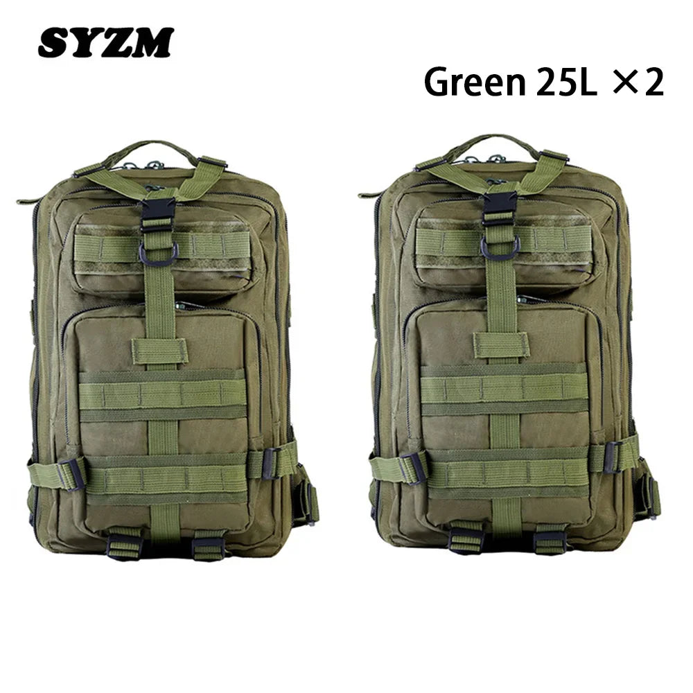 SYZM 25L Army Tactical Backpack Nylon 3P Softback Outdoor Waterproof Rucksack Hiking Camping Hunting Bags - 2 PCS