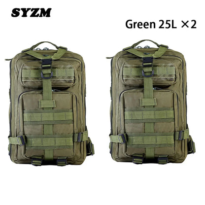 SYZM 25L Army Tactical Backpack Nylon 3P Softback Outdoor Waterproof Rucksack Hiking Camping Hunting Bags - 2 PCS