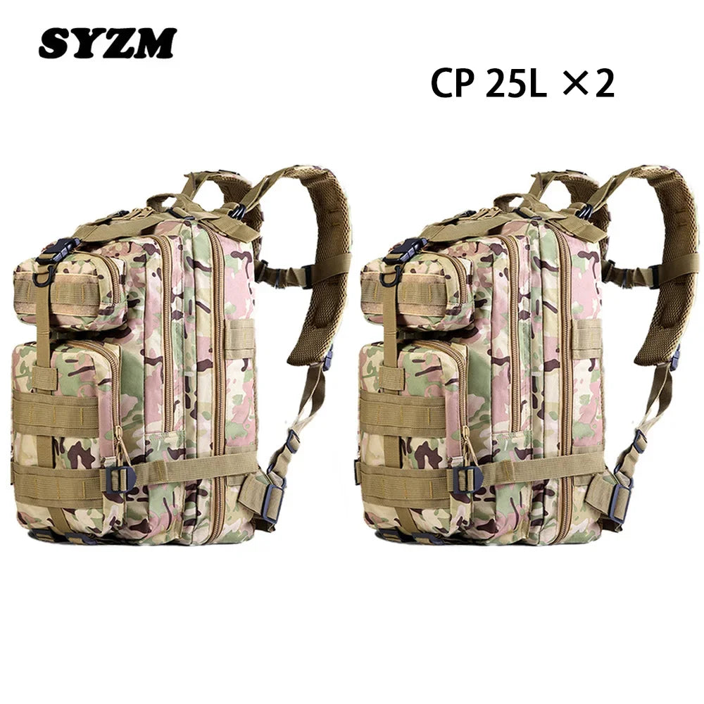 SYZM 25L Army Tactical Backpack Nylon 3P Softback Outdoor Waterproof Rucksack Hiking Camping Hunting Bags - 2 PCS