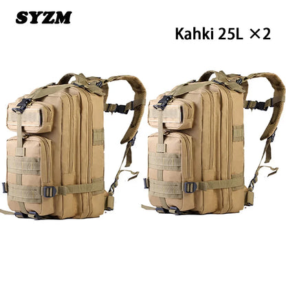 SYZM 25L Army Tactical Backpack Nylon 3P Softback Outdoor Waterproof Rucksack Hiking Camping Hunting Bags - 2 PCS
