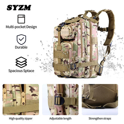 SYZM 25L Army Tactical Backpack Nylon 3P Softback Outdoor Waterproof Rucksack Hiking Camping Hunting Bags - 3 PCS