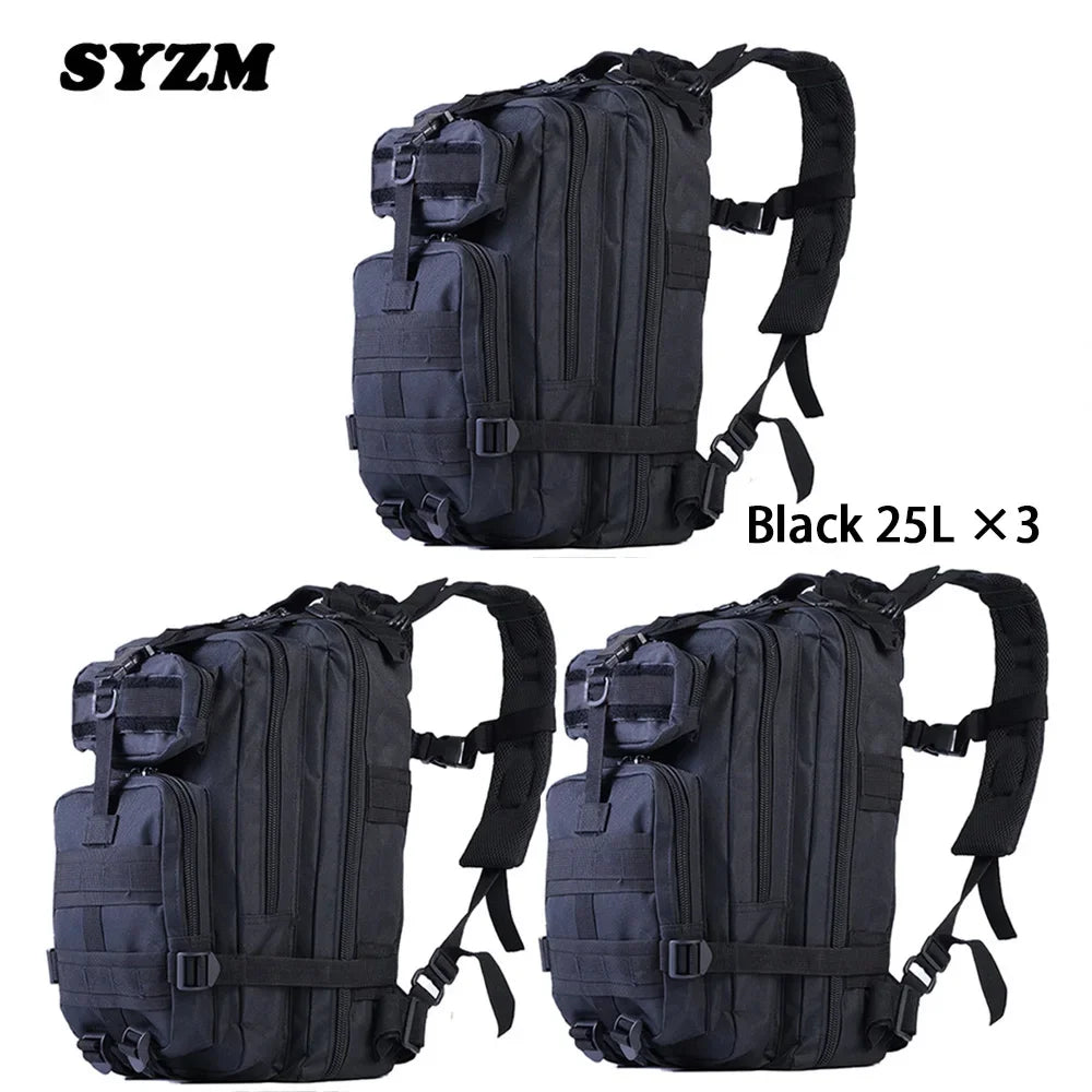 SYZM 25L Army Tactical Backpack Nylon 3P Softback Outdoor Waterproof Rucksack Hiking Camping Hunting Bags - 3 PCS