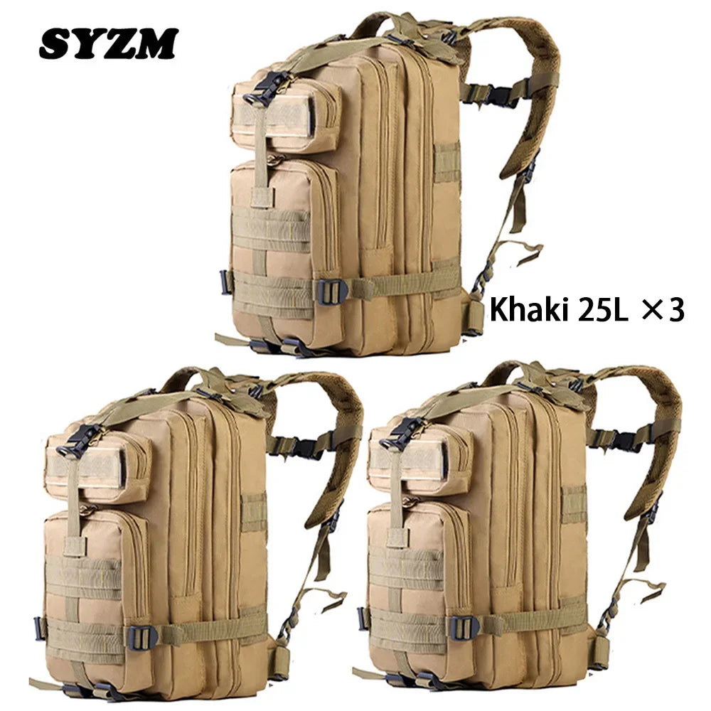 SYZM 25L Army Tactical Backpack Nylon 3P Softback Outdoor Waterproof Rucksack Hiking Camping Hunting Bags - 3 PCS