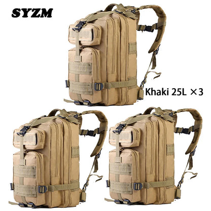 SYZM 25L Army Tactical Backpack Nylon 3P Softback Outdoor Waterproof Rucksack Hiking Camping Hunting Bags - 3 PCS