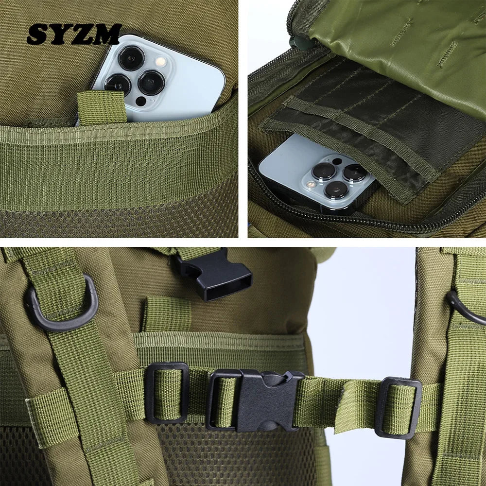 SYZM 25L Army Tactical Backpack Nylon 3P Softback Outdoor Waterproof Rucksack Hiking Camping Hunting Bags - 3 PCS
