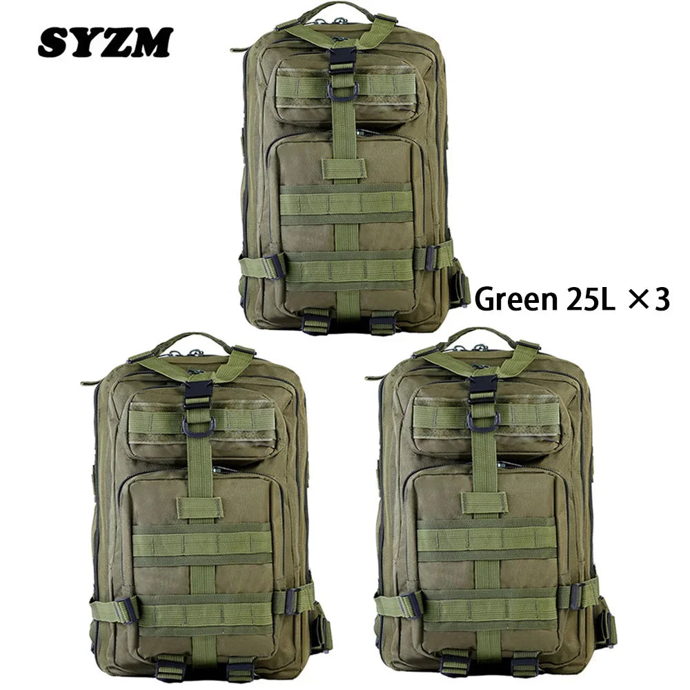 SYZM 25L Army Tactical Backpack Nylon 3P Softback Outdoor Waterproof Rucksack Hiking Camping Hunting Bags - 3 PCS