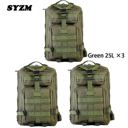SYZM 25L Army Tactical Backpack Nylon 3P Softback Outdoor Waterproof Rucksack Hiking Camping Hunting Bags - 3 PCS