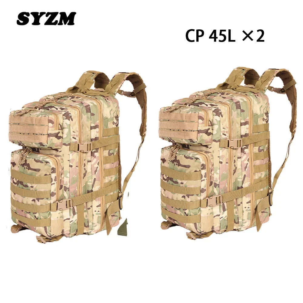 SYZM 45L Backpack Nylon Waterproof Tactical Rucksacks Outdoor Sports Camping Hiking Trekking Fishing Hunting Bag -2 PCS
