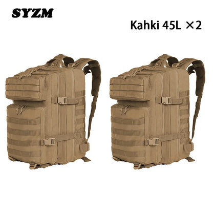 SYZM 45L Backpack Nylon Waterproof Tactical Rucksacks Outdoor Sports Camping Hiking Trekking Fishing Hunting Bag -2 PCS