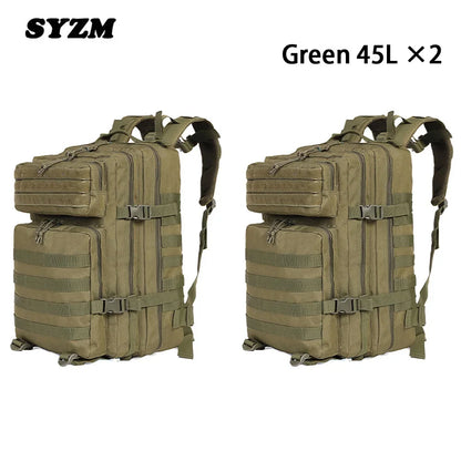 SYZM 45L Backpack Nylon Waterproof Tactical Rucksacks Outdoor Sports Camping Hiking Trekking Fishing Hunting Bag -2 PCS
