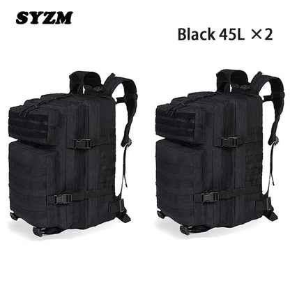 SYZM 45L Backpack Nylon Waterproof Tactical Rucksacks Outdoor Sports Camping Hiking Trekking Fishing Hunting Bag -2 PCS