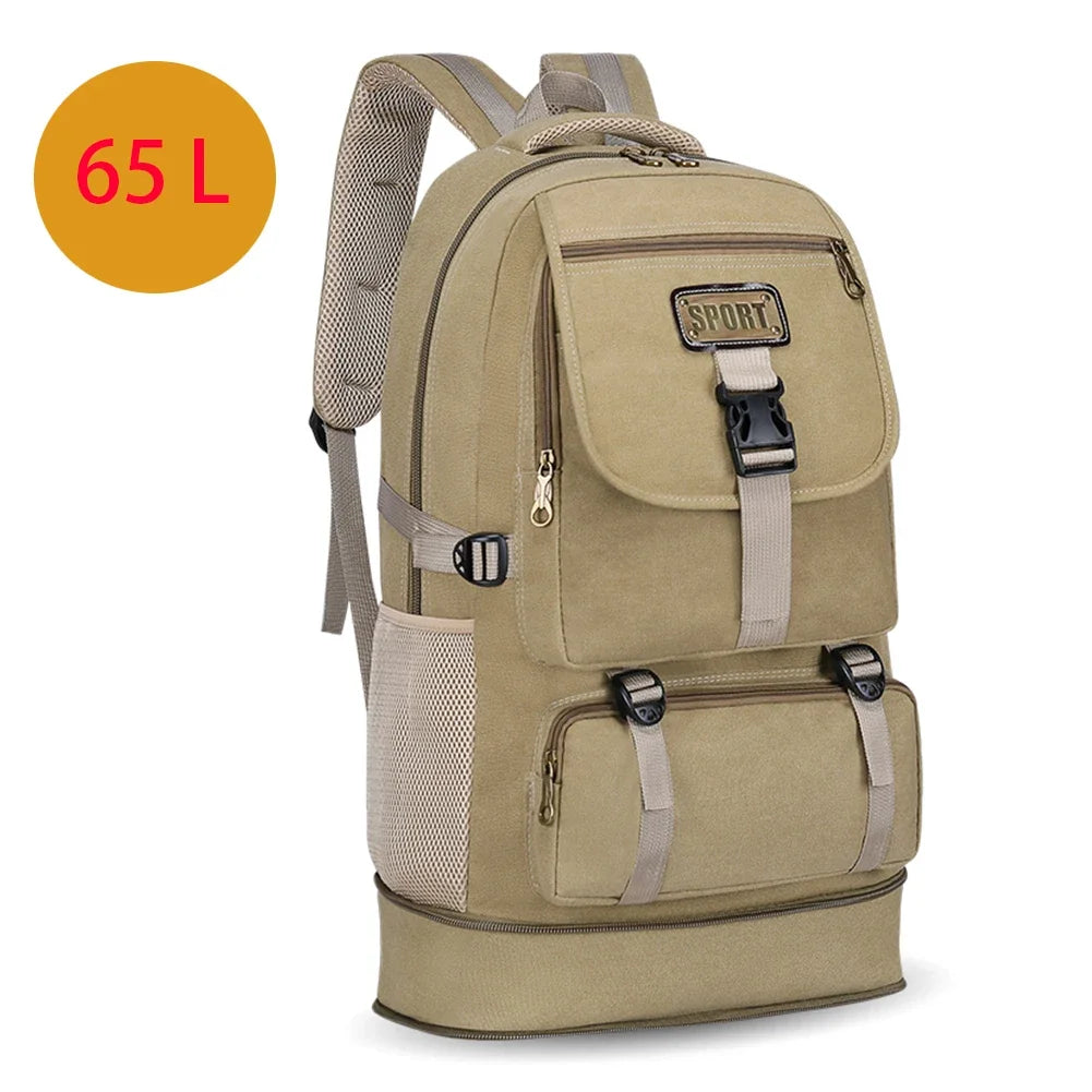 SYZM 65L Sport Canvas Backpack Men's Expandable Large Capacity Hiking Bag Outdoor Fishing Climbing  Camping Backpack Travel Bag