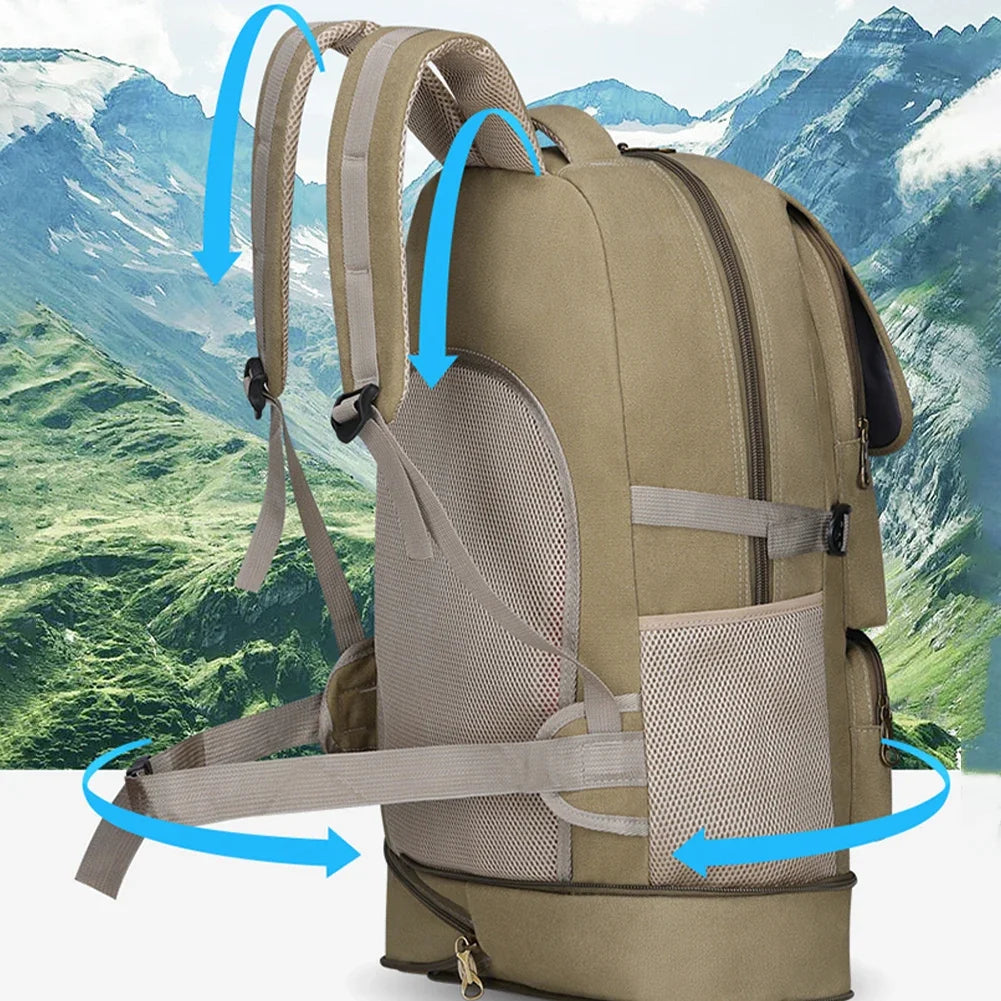 SYZM 65L Sport Canvas Backpack Men's Expandable Large Capacity Hiking Bag Outdoor Fishing Climbing  Camping Backpack Travel Bag