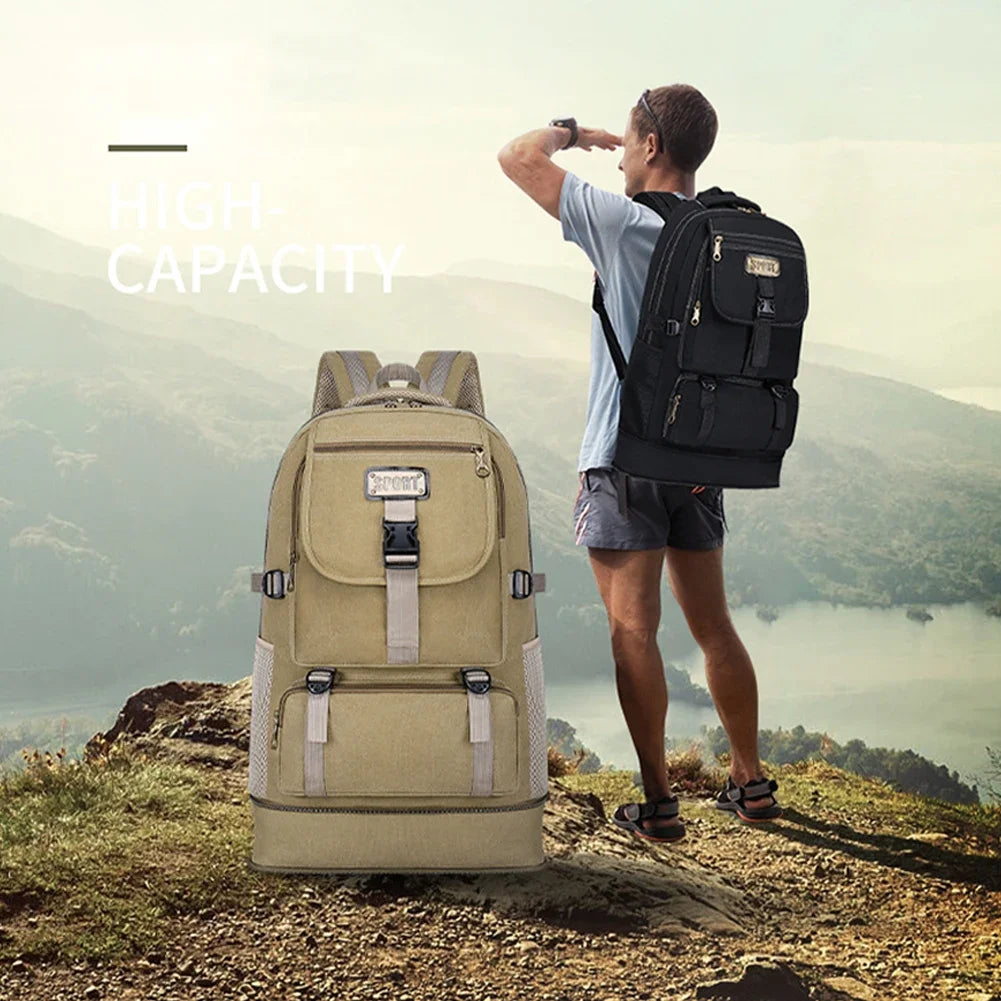 SYZM 65L Sport Canvas Backpack Men's Expandable Large Capacity Hiking Bag Outdoor Fishing Climbing  Camping Backpack Travel Bag