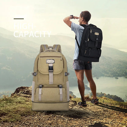 SYZM 65L Sport Canvas Backpack Men's Expandable Large Capacity Hiking Bag Outdoor Fishing Climbing  Camping Backpack Travel Bag
