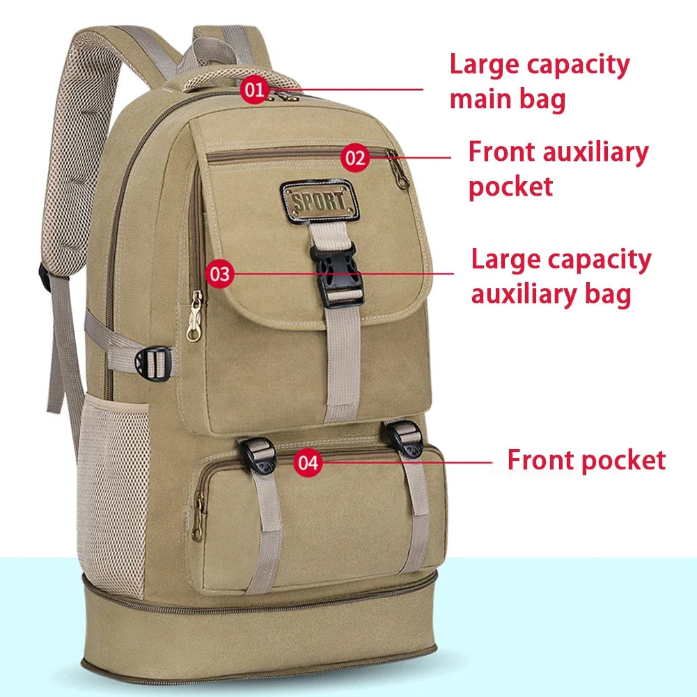 SYZM 65L Sport Canvas Backpack Men's Expandable Large Capacity Hiking Bag Outdoor Fishing Climbing  Camping Backpack Travel Bag