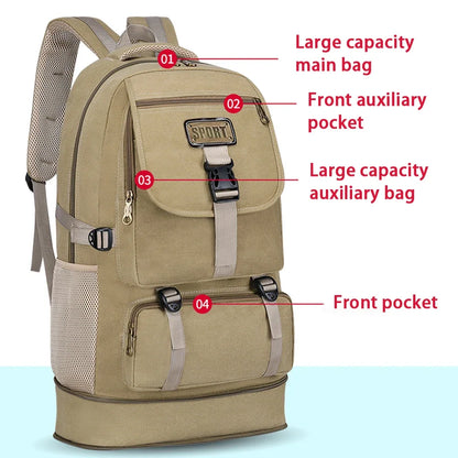 SYZM 65L Sport Canvas Backpack Men's Expandable Large Capacity Hiking Bag Outdoor Fishing Climbing  Camping Backpack Travel Bag