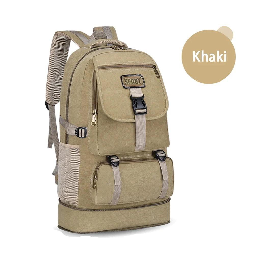 SYZM 65L Sport Canvas Backpack Men's Expandable Large Capacity Hiking Bag Outdoor Fishing Climbing  Camping Backpack Travel Bag