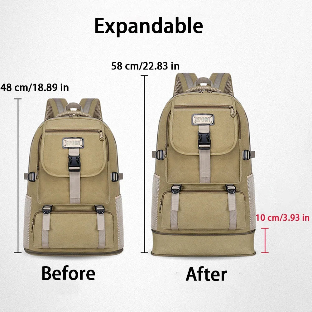 SYZM 65L Sport Canvas Backpack Men's Expandable Large Capacity Hiking Bag Outdoor Fishing Climbing  Camping Backpack Travel Bag