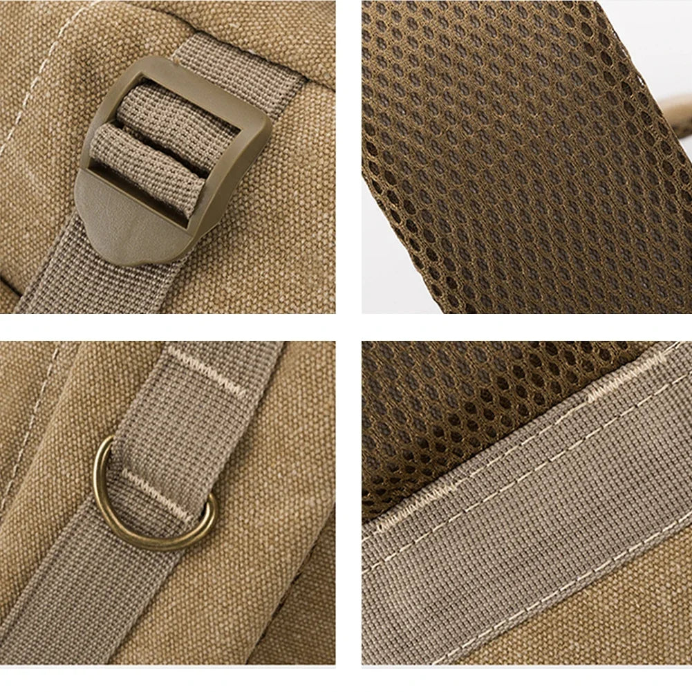 SYZM 70L Large Capacity Canvas Backpack Multifunctional Men's Laptop Backpack Sports Bag Retro Camping Hunting Climbing Rucksack